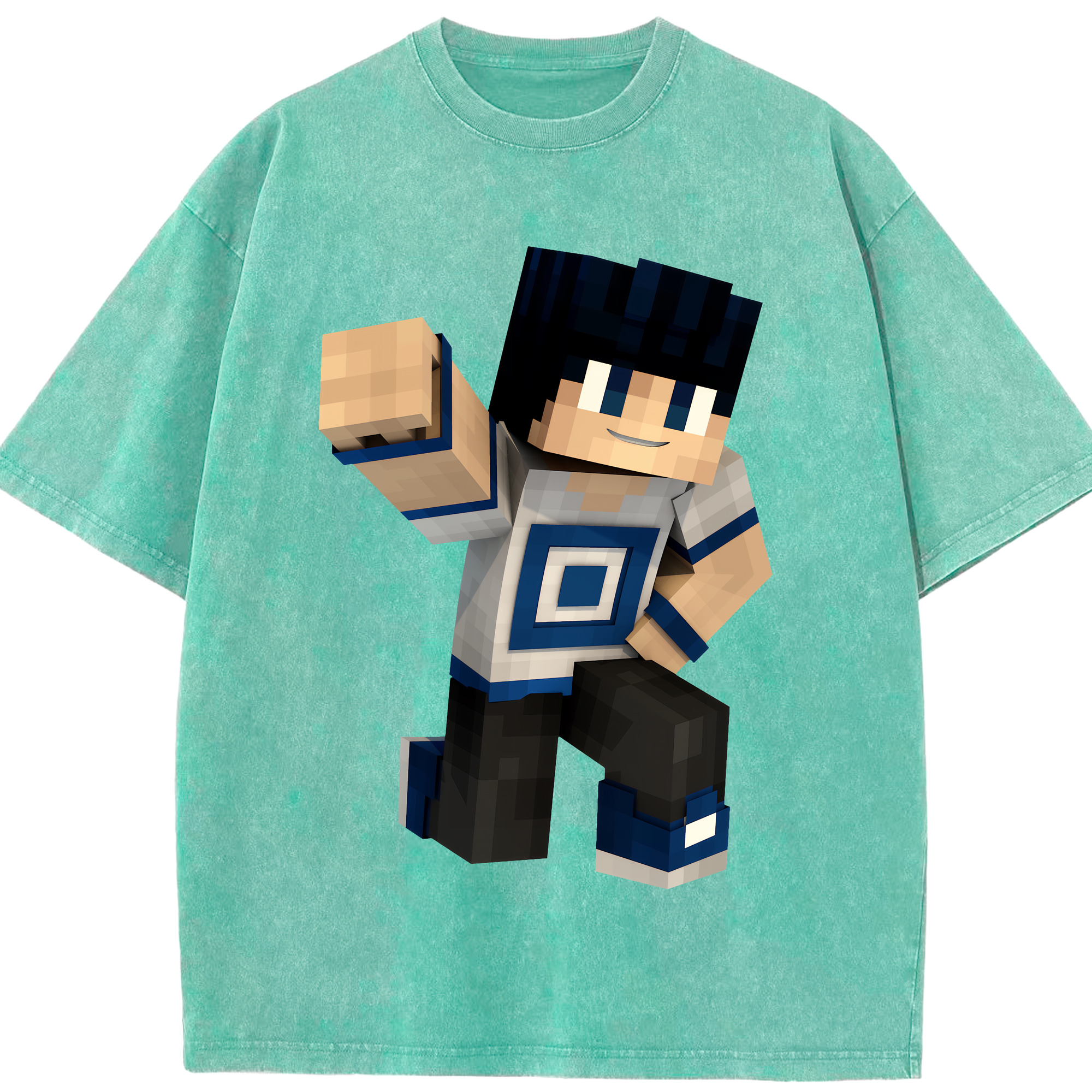 （画像用） マインクラフト ブロックの世界 Minecraft MC Block world 綿100% ヴィンテージ風 半袖Tシャツ（フロントプリント）